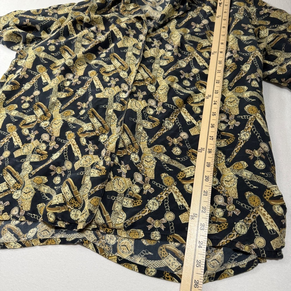 Natalie & Me Vintage 100% Silk Watch leopard Print Button Shirt Large Black 90s - Picture 5 of 9